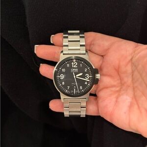 Oris Silver Bracelet Watch with Black Dial